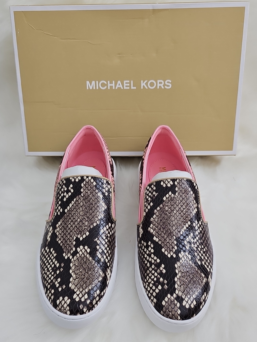 NIB Michael Kors Keaton Pink Snake Stud Print Slip-On Sneakers Sz 7.5
